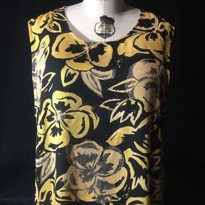 Women’s Who What Wear Black, Yellow & Tan Floral Sleeveless Tank/Top Size XXL